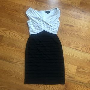 TODASHI Shoji collection black and white LBD fitted cocktail dress